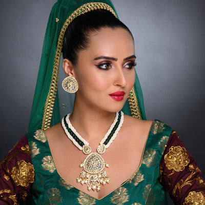 Sukkhi Pretty Kundan Gold Plated Pearl Long Haram Necklace Set Worn By Karisma Kapoor