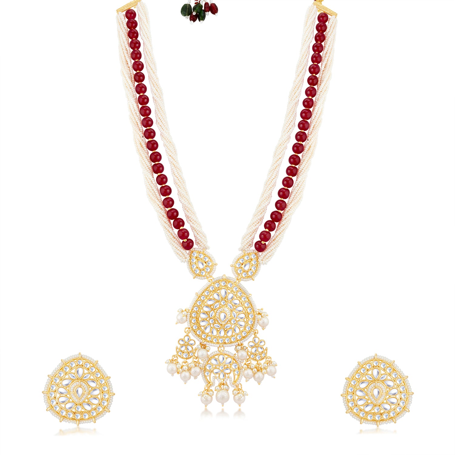 Sukkhi Excellent Kundan Gold Plated Pearl Long Haram Necklace Set Worn By Karisma Kapoor