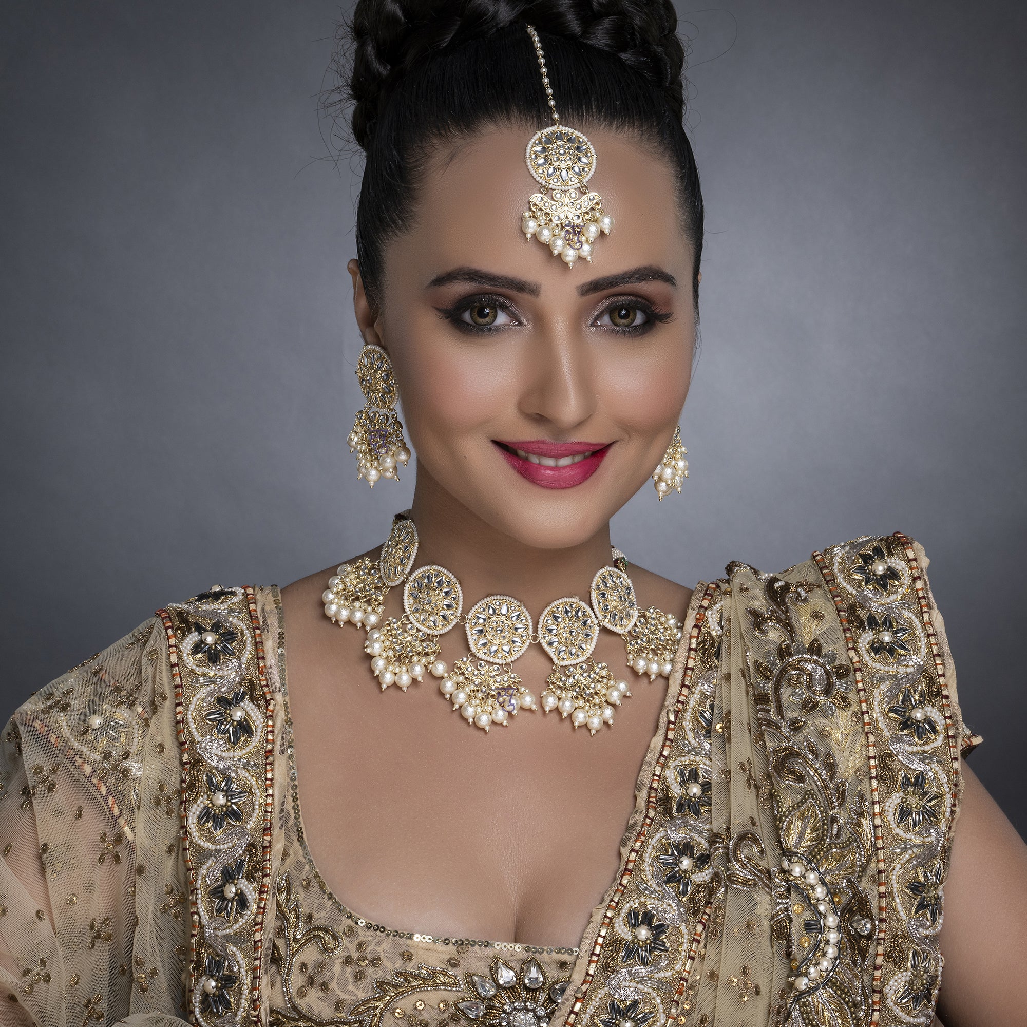 Sukkhi Marquise Gold Plated Kundan & Pearl Choker Necklace Set Worn By Karisma Kapoor