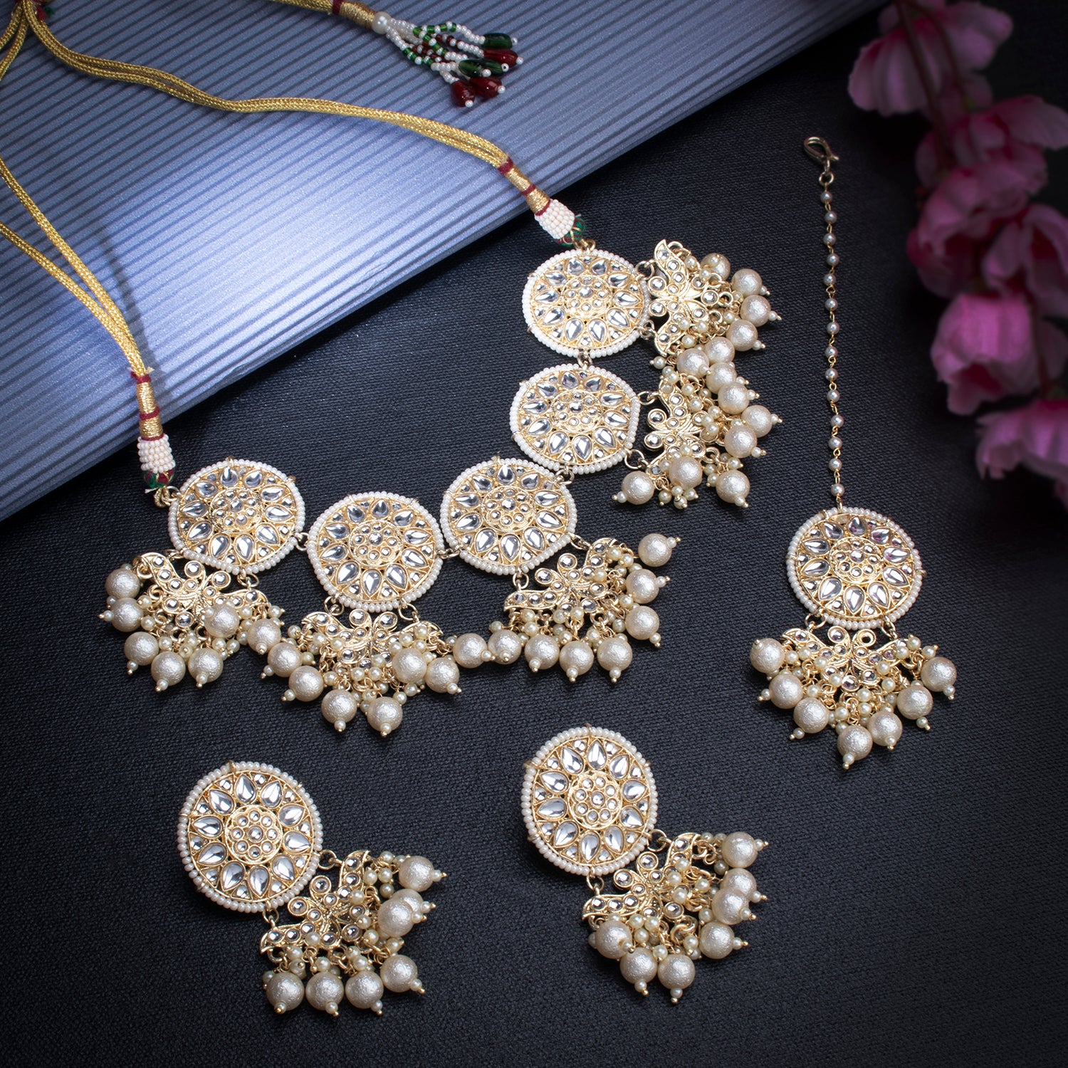 Sukkhi Marquise Gold Plated Kundan & Pearl Choker Necklace Set Worn By Karisma Kapoor