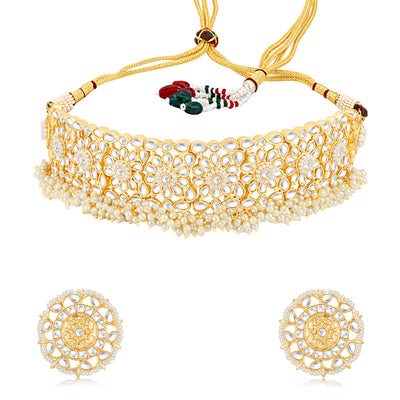 Sukkhi Shimmering Kundan Gold Plated Pearl Choker Necklace Set Worn By Karisma Kapoor