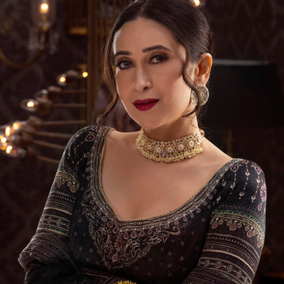 Sukkhi Shimmering Kundan Gold Plated Pearl Choker Necklace Set Worn By Karisma Kapoor