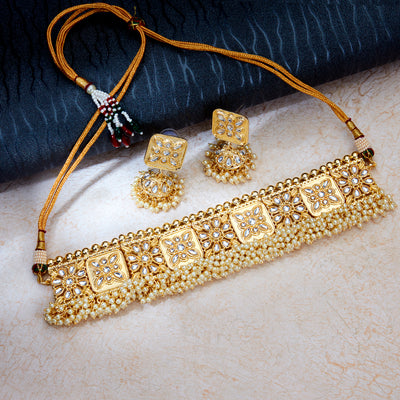 Sukkhi Adorable Gold Plated Kundan & Pearl Choker Necklace Set Worn By Karisma Kapoor
