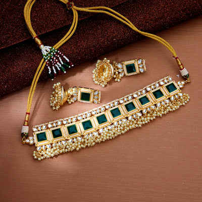 Sukkhi Classic Pearl Gold Plated Kundan Choker Necklace Set Worn By Karisma Kapoor