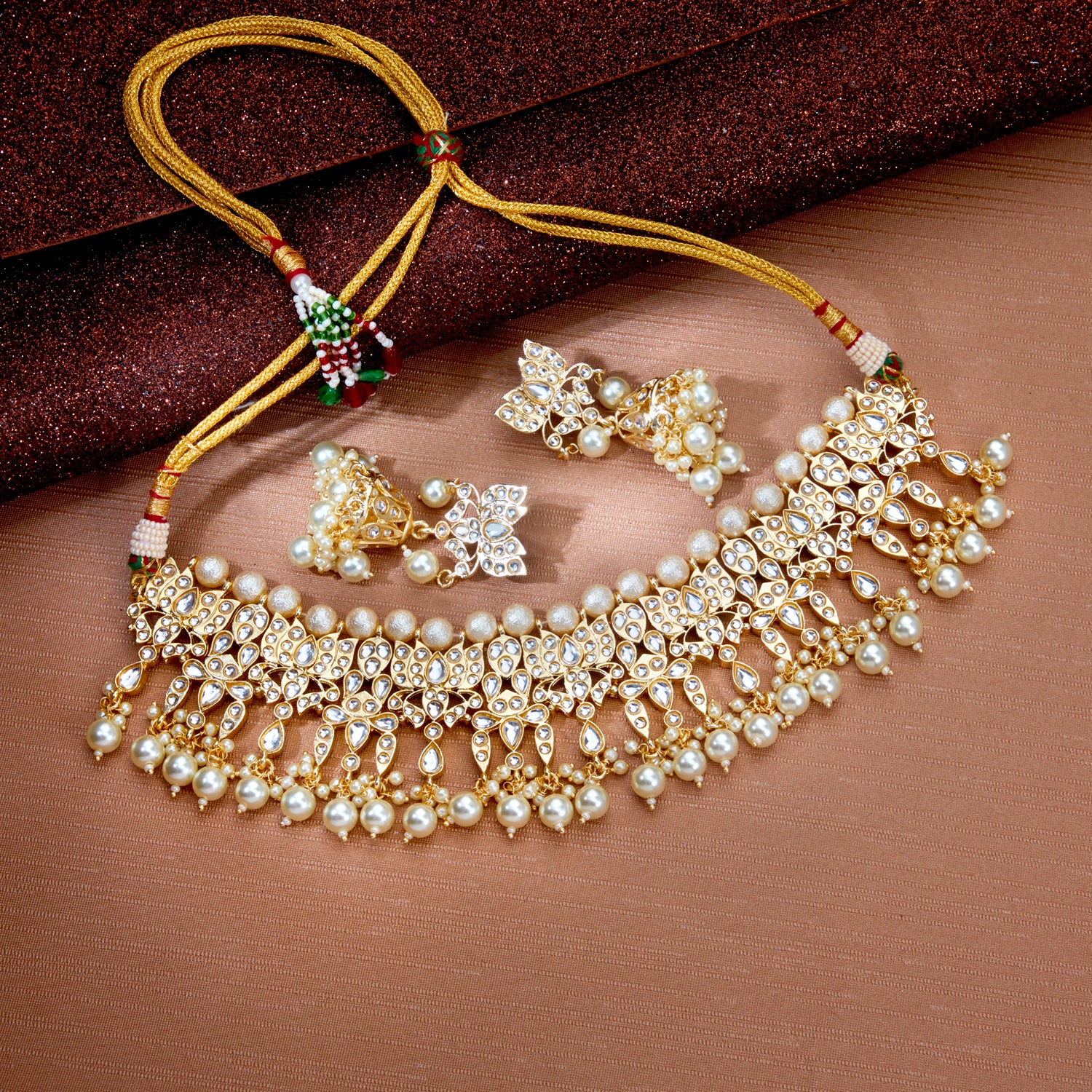 Sukkhi Elegant Kundan Gold Plated Pearl Choker Necklace Set Worn By Karisma Kapoor