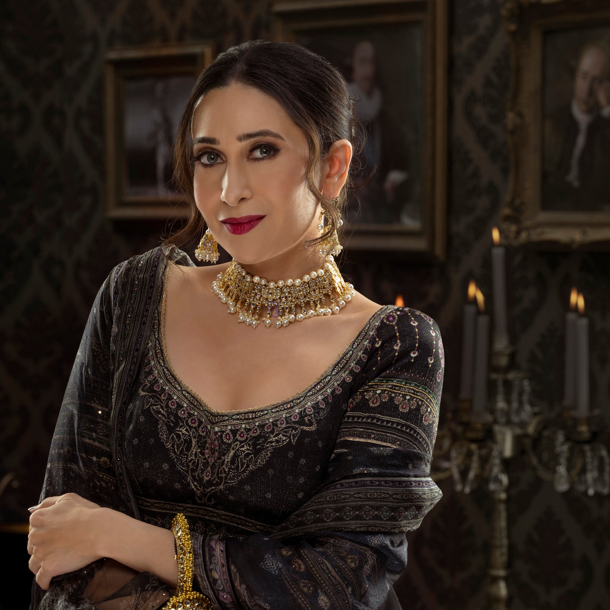 Sukkhi Elegant Kundan Gold Plated Pearl Choker Necklace Set Worn By Karisma Kapoor