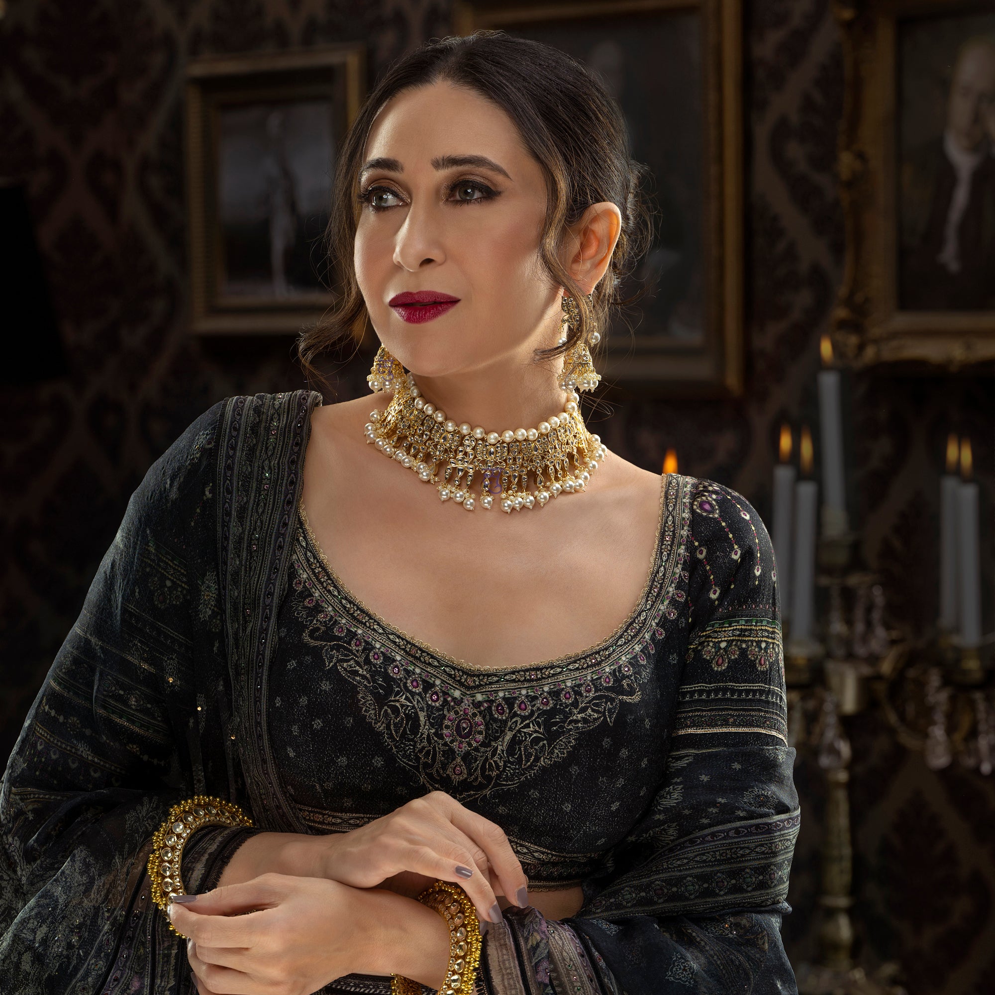 Sukkhi Elegant Kundan Gold Plated Pearl Choker Necklace Set Worn By Karisma Kapoor