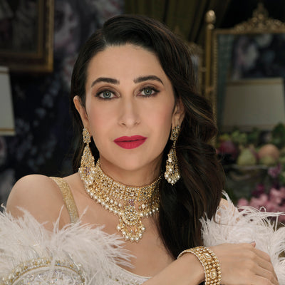Sukkhi Exclusive Gold Plated Kundan & Pearl Choker Necklace Set Worn By Karisma Kapoor