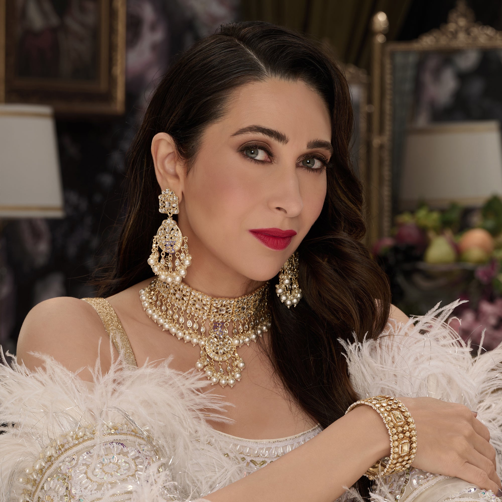 Sukkhi Exclusive Gold Plated Kundan & Pearl Choker Necklace Set Worn By Karisma Kapoor