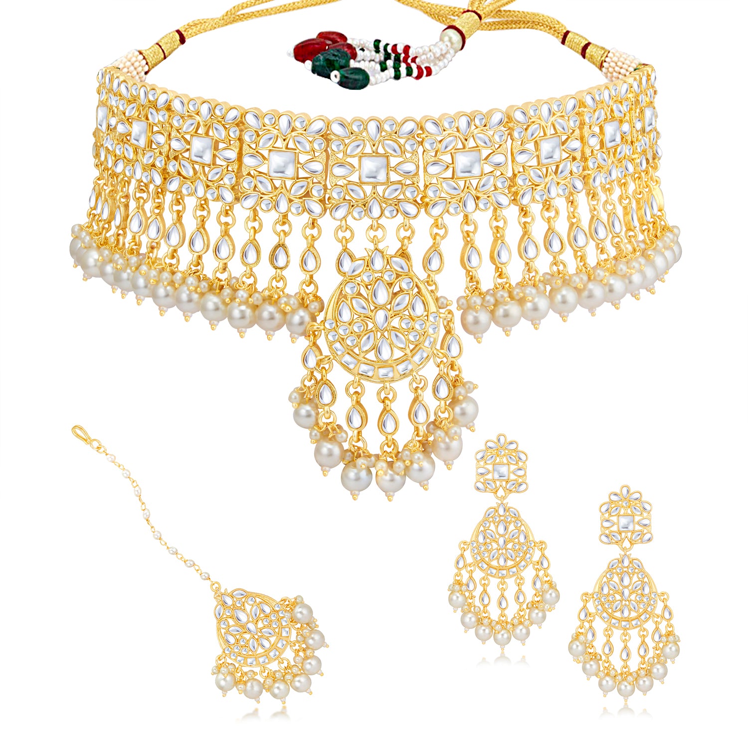 Sukkhi Exclusive Gold Plated Kundan Pearl Choker Necklace Set