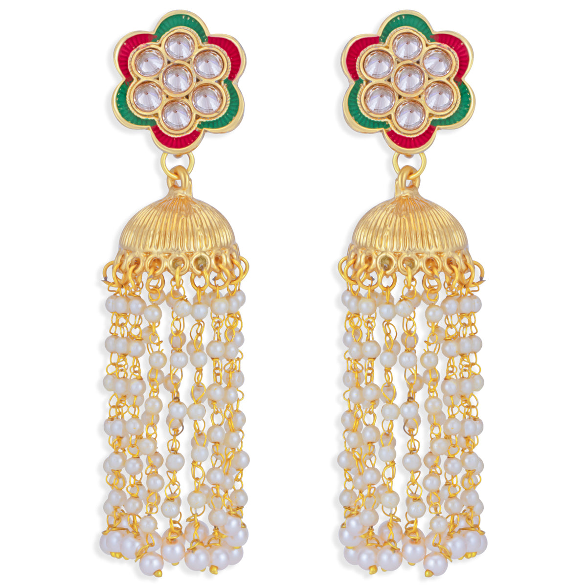 Sukkhi Glorious Pearl Gold Plated Floral Meenakari Chandelier Earring for Women