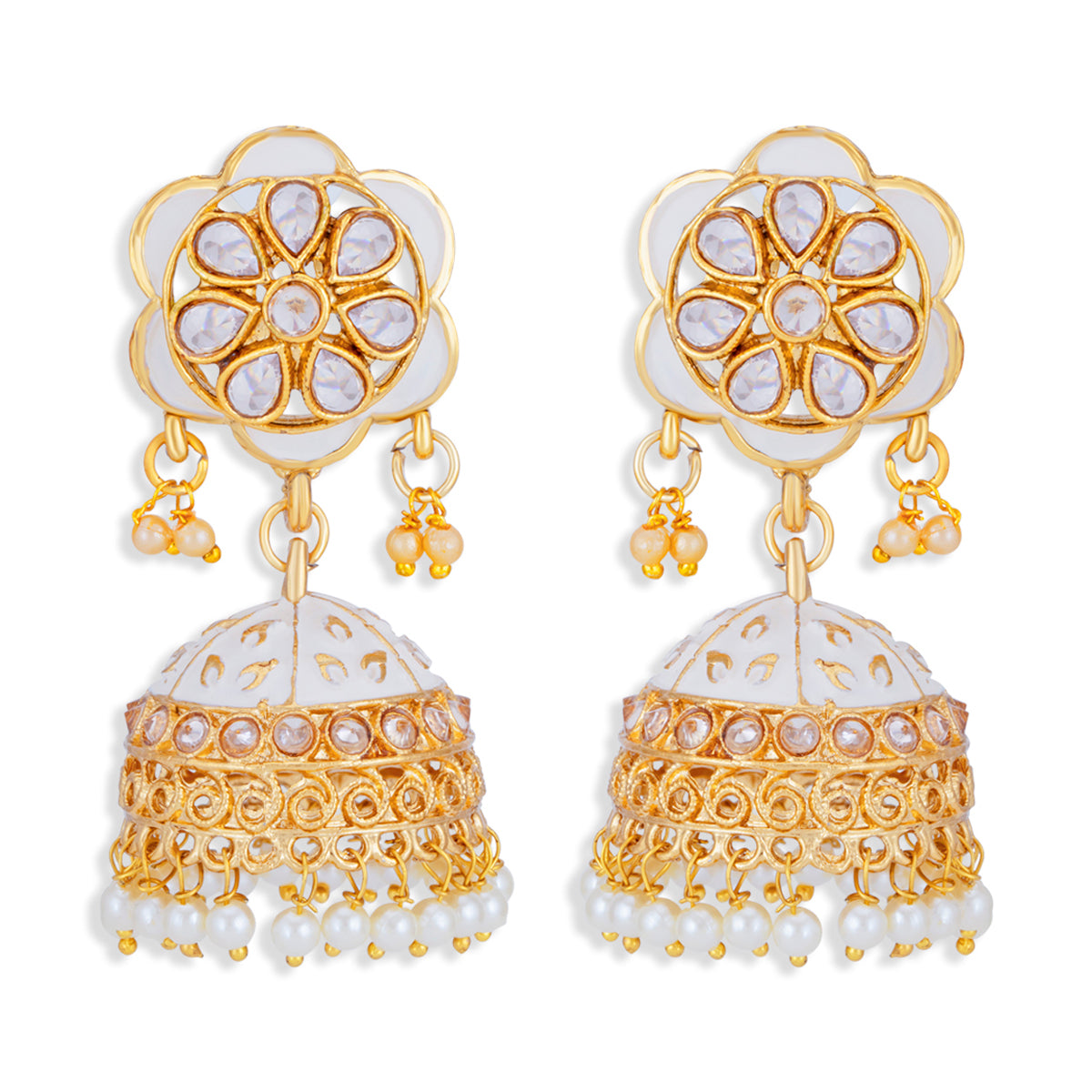Sukkhi Glimmery Gold Plated Floral Meenakari Jhumki Earring for Women