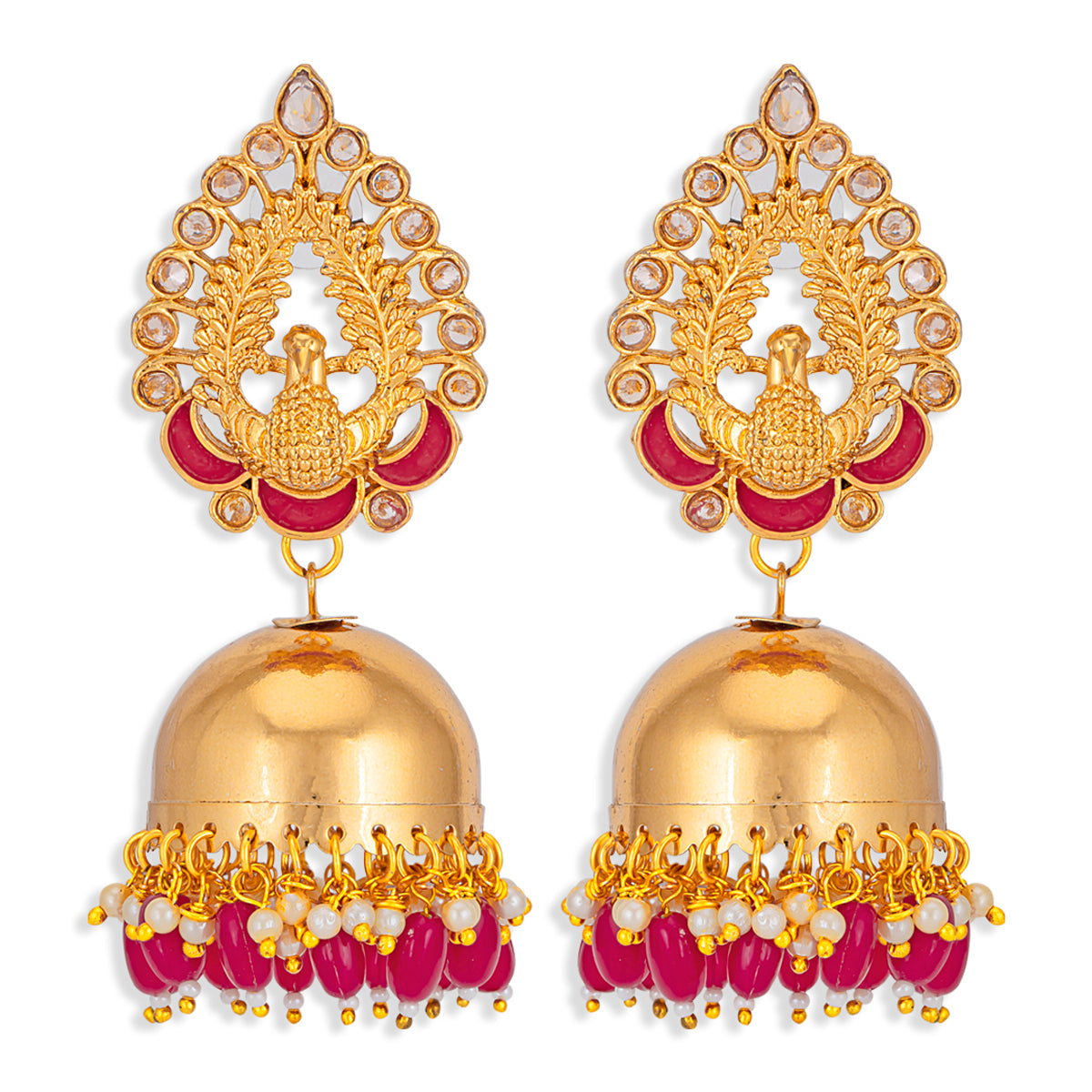 Sukkhi Graceful Pearl Gold Plated Peacock Meenakari Jhumki Earring for Women