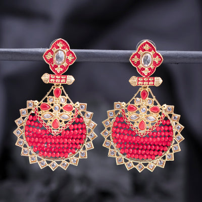 Sukkhi Classy Gold Plated Kundan Meenakari Dangle Earring for Women (SKR85717)