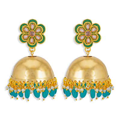 Sukkhi Glossy Gold Plated Floral Meenakari Jhumki Earring for Women