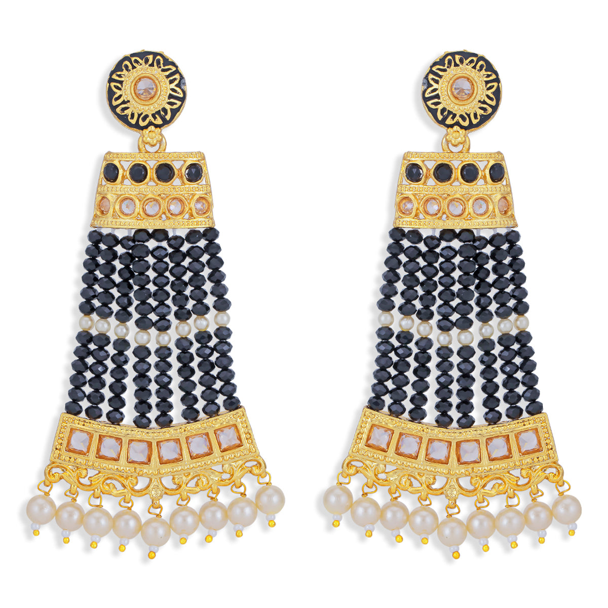 Sukkhi Elegant Pearl Gold Plated Meenakari Chandelier Earring for Women