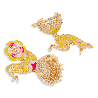 Sukkhi Lovely Gold Plated Sparrow Floral Meenakari Jhumki Earring for Women