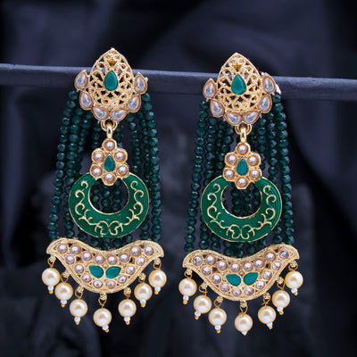 Sukkhi Classy Pearl Gold Plated Kundan Meenakari Dangle Earring for Women