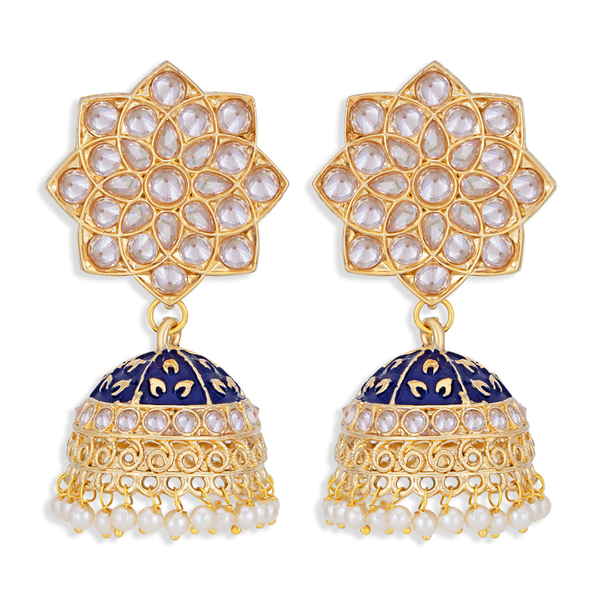 Sukkhi Lavish Pearl Gold Plated Kundan Meenakari Jhumki Earring for Women