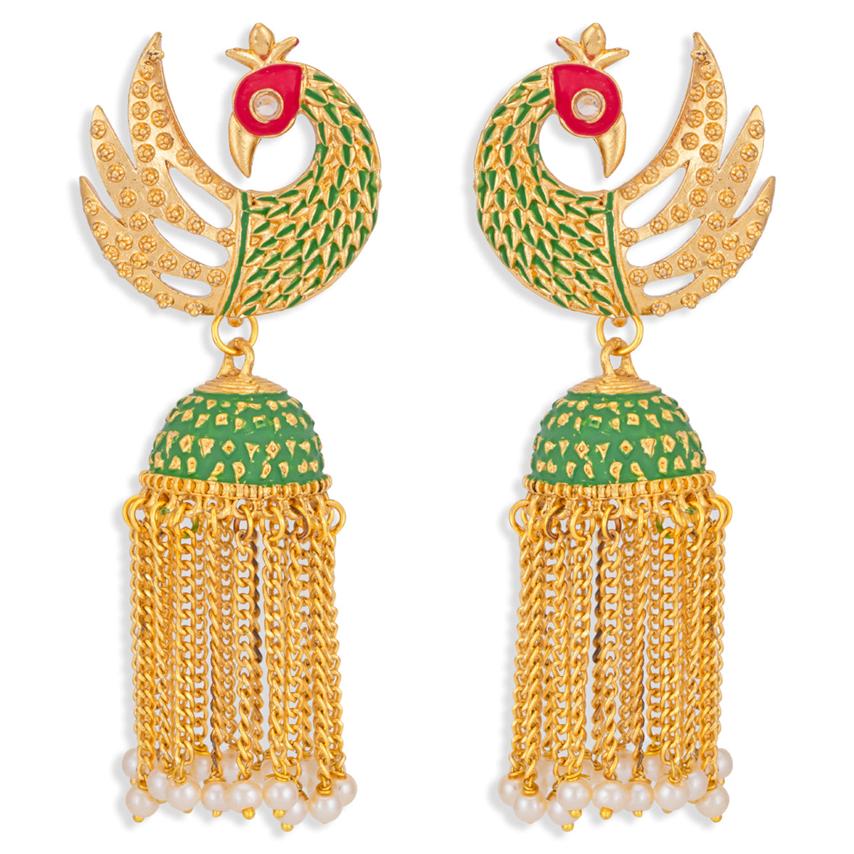 Sukkhi Incrediable Pearl Gold Plated Peacock Meenakari Jhumki Earring for Women