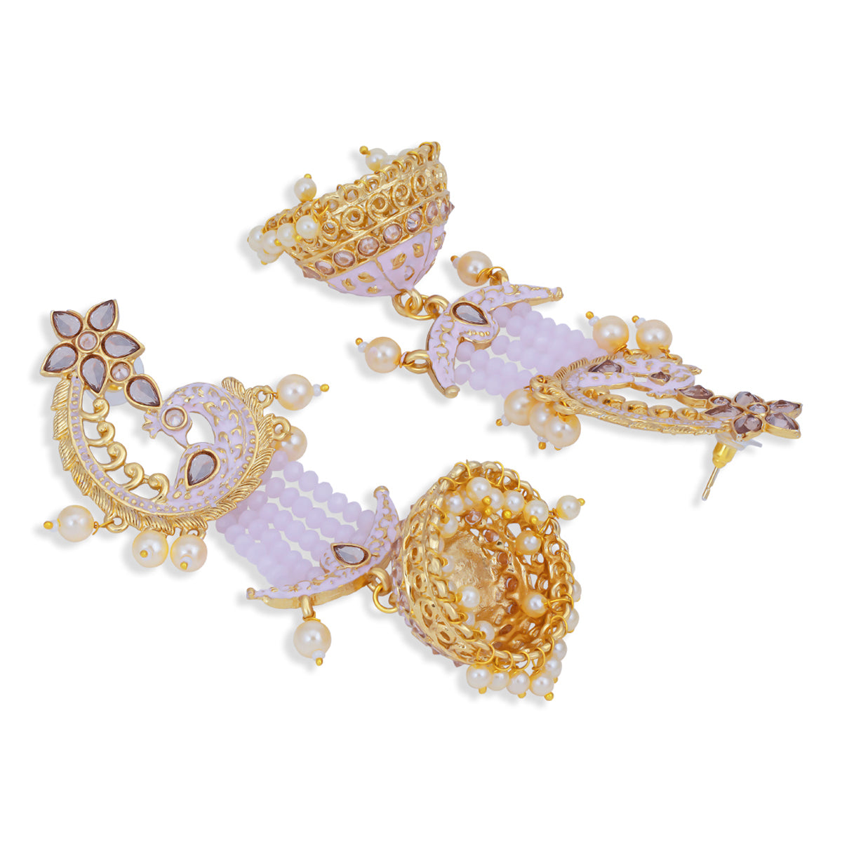 Sukkhi Eye Catchy Pearl Gold Plated Kundan Peacock Meenakari Jhumki Earring for Women