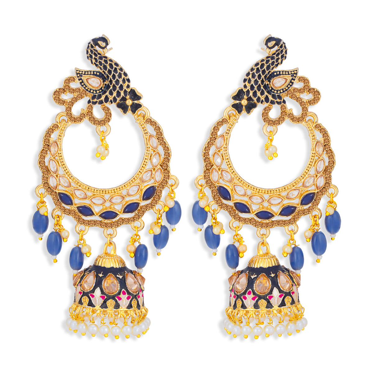 Sukkhi Elegant Pearl Gold Plated Peacock Meenakari Jhumki Earring for Women