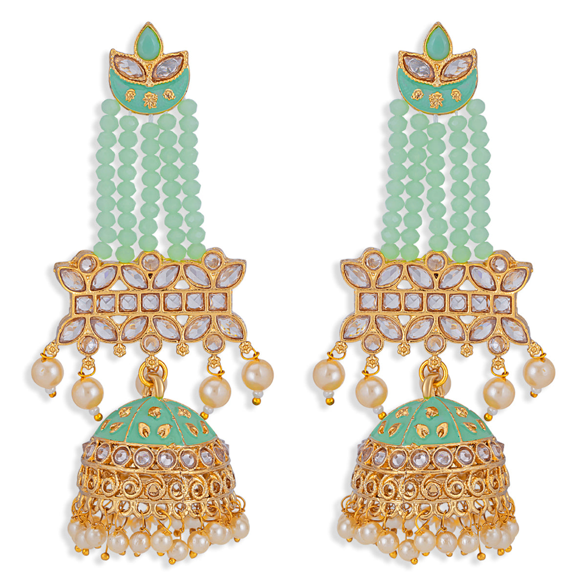Sukkhi Gleaming Pearl Gold Plated Kundan Meenakari Jhumki Earring for Women (SKR85739)