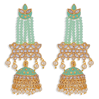 Sukkhi Gleaming Pearl Gold Plated Kundan Meenakari Jhumki Earring for Women (SKR85739)