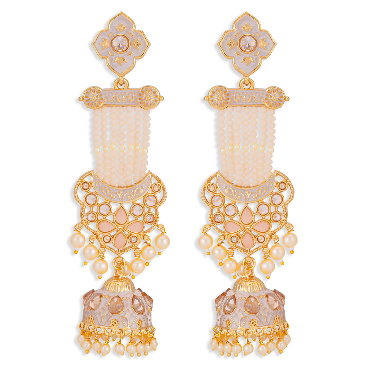 Sukkhi Glimmery Pearl Gold Plated Kundan Meenakari Jhumki Earring for Women