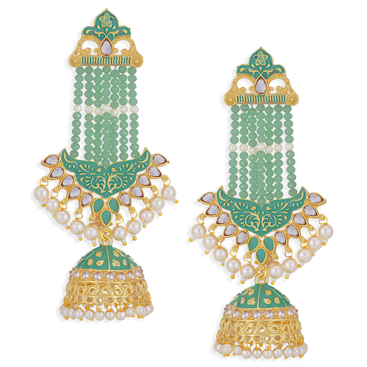Sukkhi Splendid Pearl Gold Plated Kundan Meenakari Jhumki Earring for Women (SKR85744)