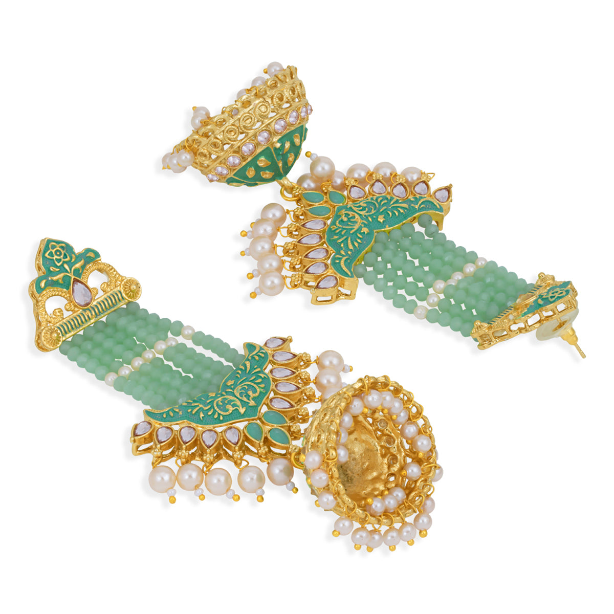 Sukkhi Splendid Pearl Gold Plated Kundan Meenakari Jhumki Earring for Women (SKR85744)