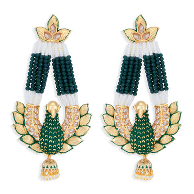 Sukkhi Amazing Pearl Gold Plated Kundan Peacock Meenakari Jhumki Earring for Women