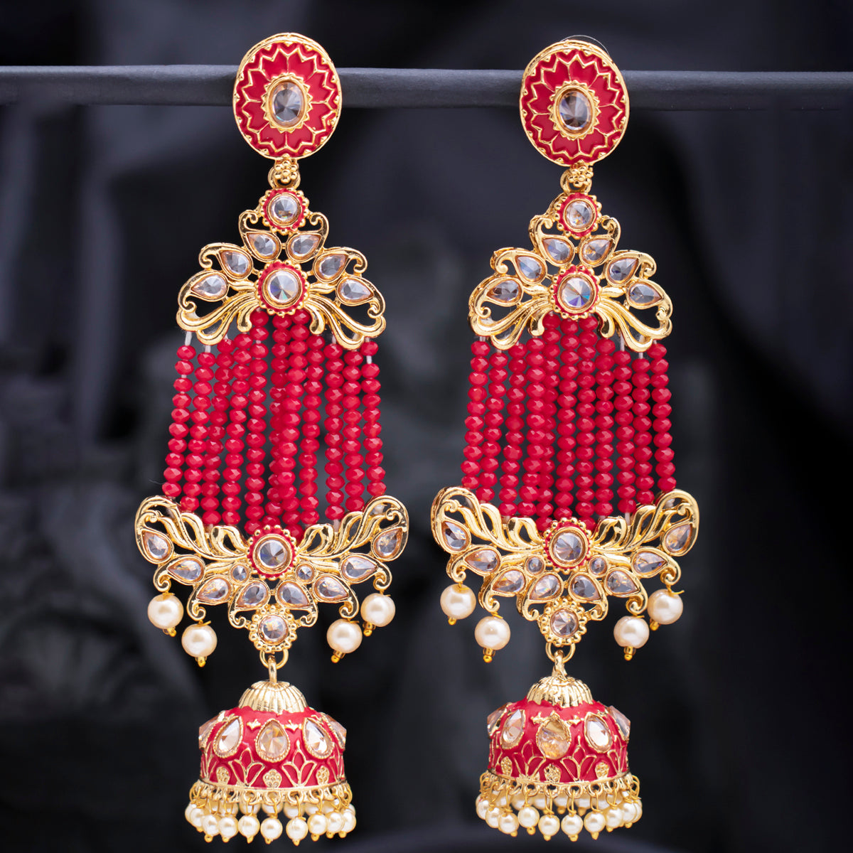 Sukkhi Attractive Pearl Gold Plated Kundan Meenakari Jhumki Earring for Women