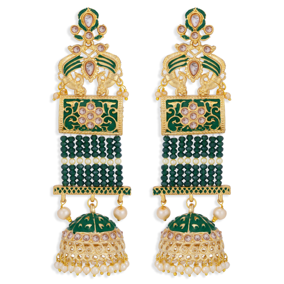 Sukkhi Dazzling Pearl Gold Plated Kundan Meenakari Jhumki Earring for Women