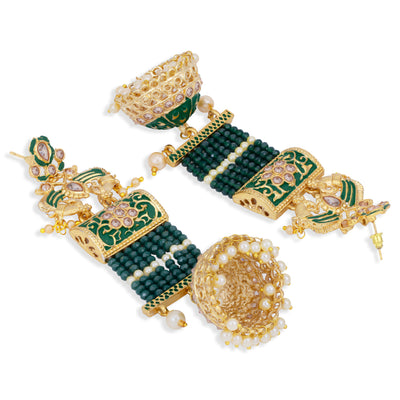 Sukkhi Dazzling Pearl Gold Plated Kundan Meenakari Jhumki Earring for Women