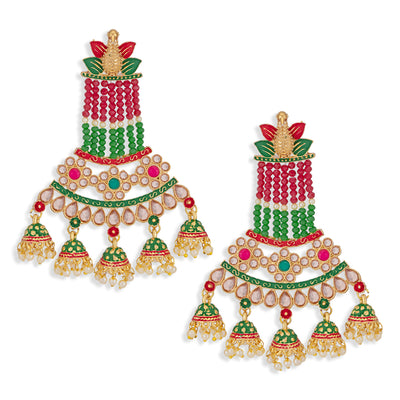 Sukkhi Classy Pearl Gold Plated Kundan Meenakari Jhumki Earring for Women (SKR85748)