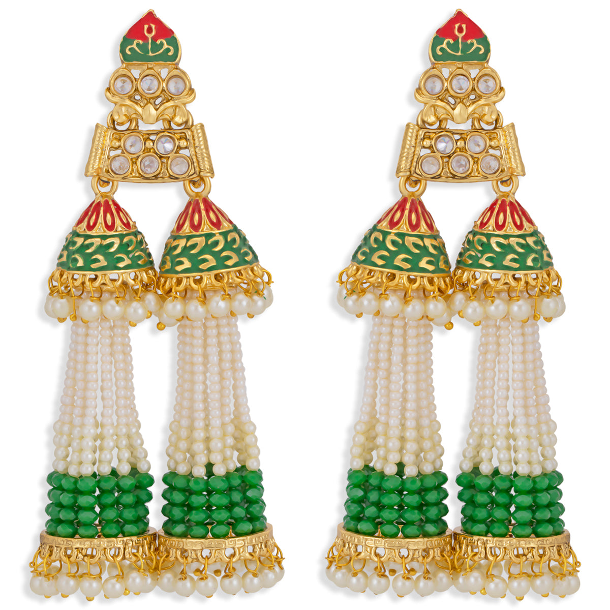 Sukkhi Gleaming Pearl Gold Plated Kundan Meenakari Jhumki Earring for Women (SKR85749)