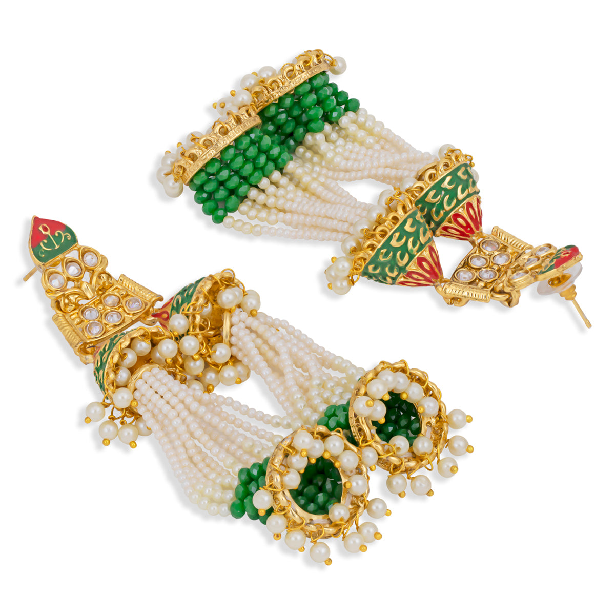 Sukkhi Gleaming Pearl Gold Plated Kundan Meenakari Jhumki Earring for Women (SKR85749)