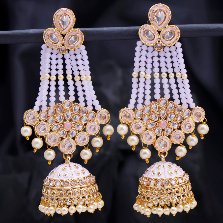Sukkhi Dazzling Pearl Gold Plated Kundan Meenakari Jhumki Earring for Women (SKR85750)