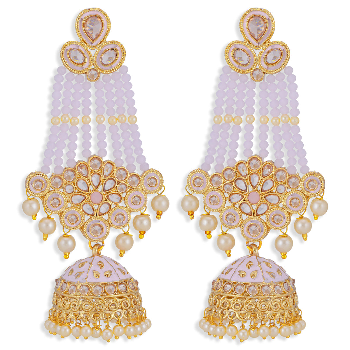 Sukkhi Dazzling Pearl Gold Plated Kundan Meenakari Jhumki Earring for Women (SKR85750)