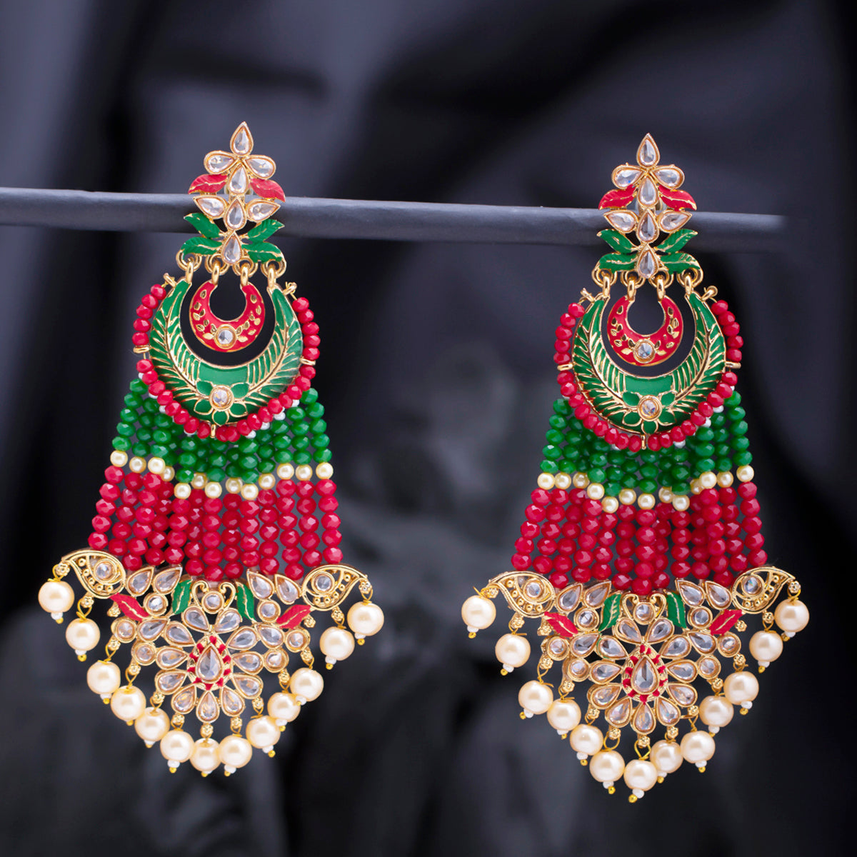 Sukkhi Dazzling Pearl Gold Plated Kundan Meenakari Chandelier Earring for Women