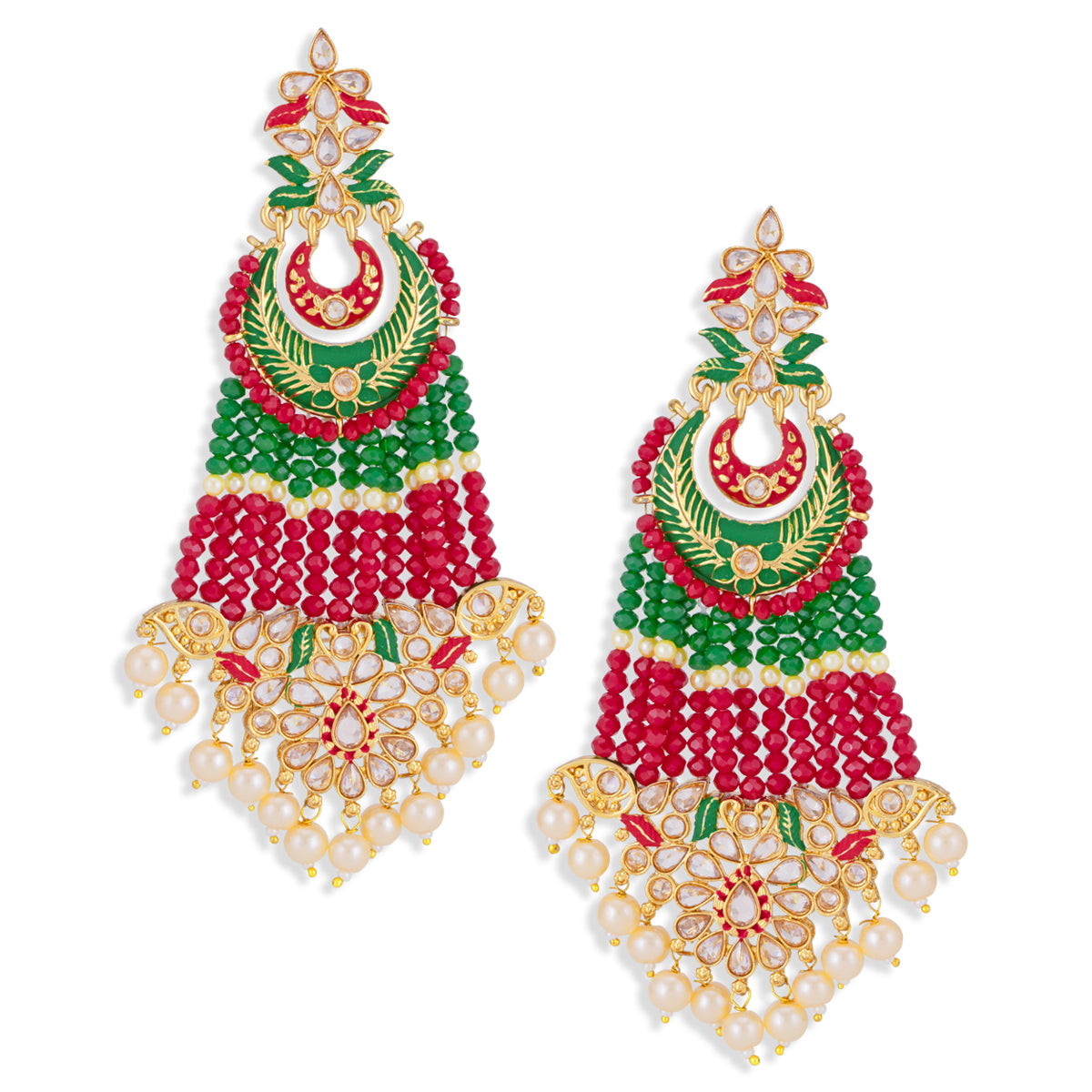 Sukkhi Dazzling Pearl Gold Plated Kundan Meenakari Chandelier Earring for Women