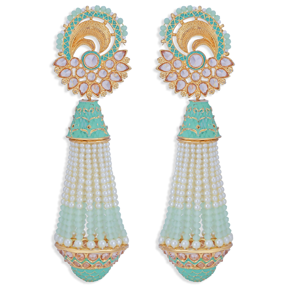 Sukkhi Elegant Pearl Gold Plated Kundan Meenakari Dangle Earring for Women