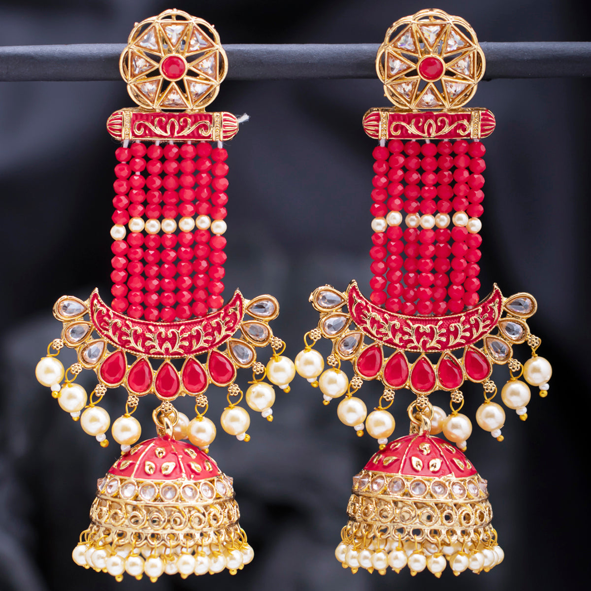 Sukkhi Sparkling Pearl Gold Plated Kundan Meenakari Jhumki Earring for Women