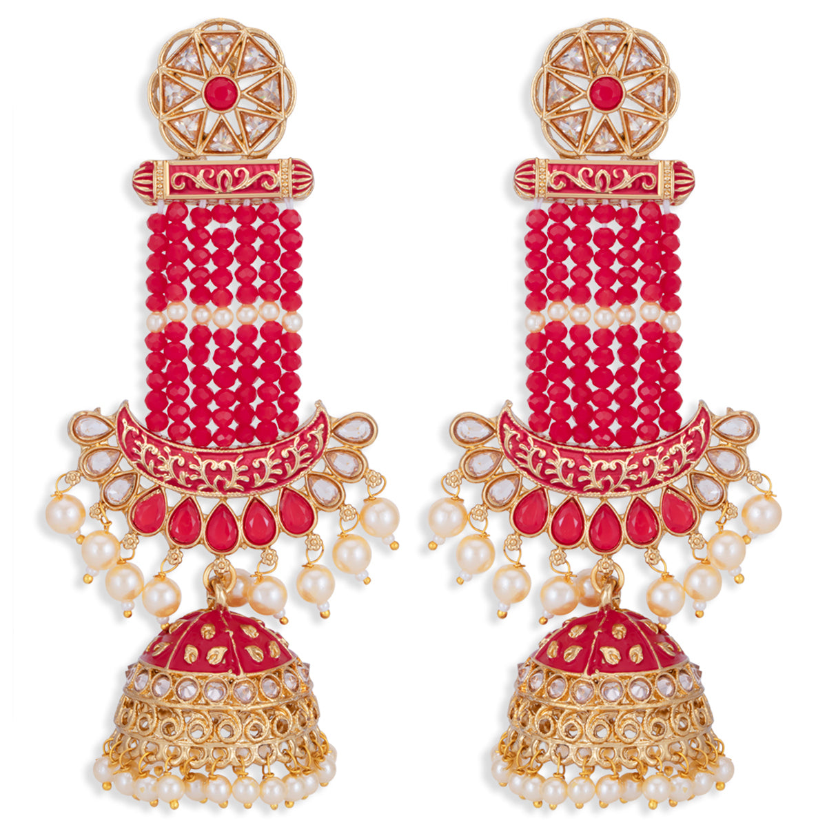 Sukkhi Sparkling Pearl Gold Plated Kundan Meenakari Jhumki Earring for Women