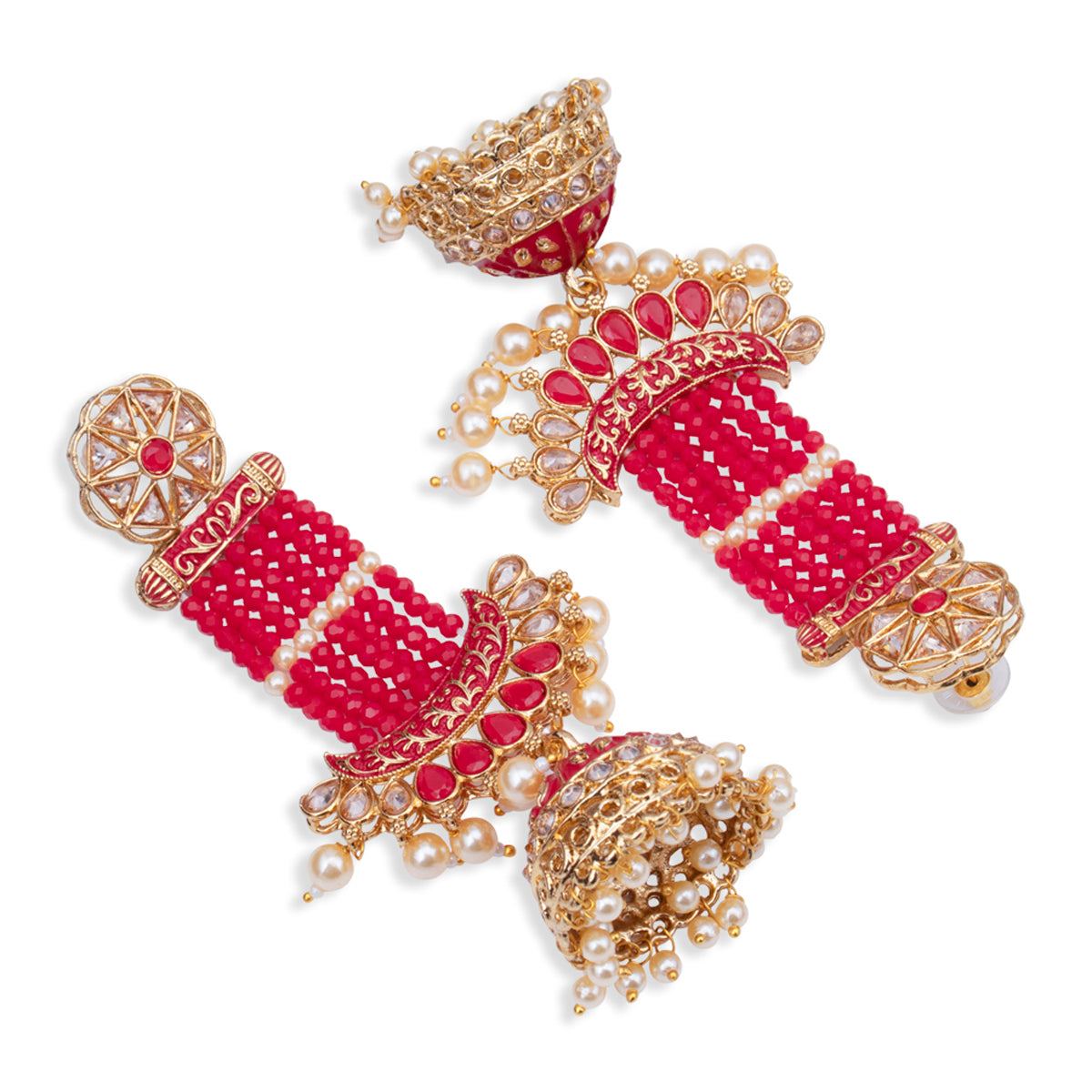 Sukkhi Sparkling Pearl Gold Plated Kundan Meenakari Jhumki Earring for Women