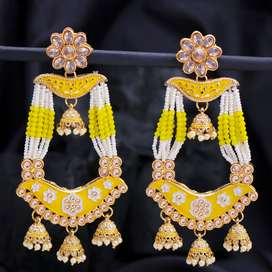 Sukkhi Gleaming Pearl Gold Plated Kundan Meenakari Jhumki Earring for Women (SKR85756)