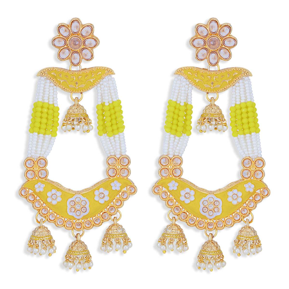 Sukkhi Gleaming Pearl Gold Plated Kundan Meenakari Jhumki Earring for Women (SKR85756)