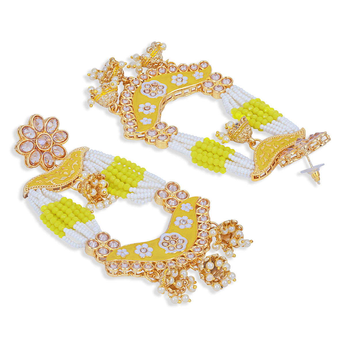 Sukkhi Gleaming Pearl Gold Plated Kundan Meenakari Jhumki Earring for Women (SKR85756)