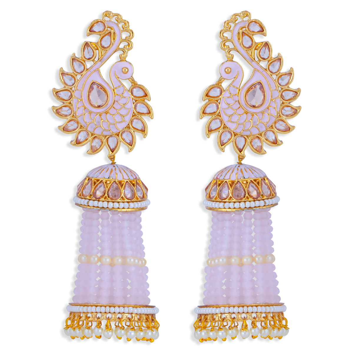 Sukkhi Elegant Pearl Gold Plated Peacock Meenakari Jhumki Earring for Women (SKR85757)
